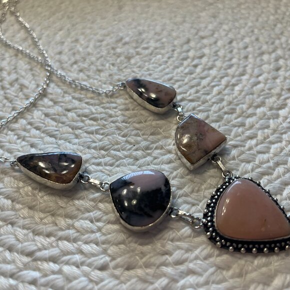 Stunning PERUVIAN PINK OPAL Handmade Sterling 925 Necklace Size 21" #937D - Picture 3 of 3